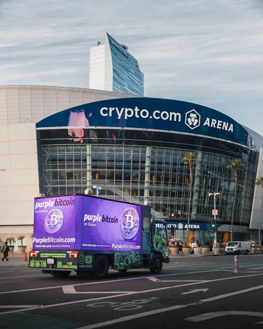 Purple Bitcoin guerrilla truck campaign on the road