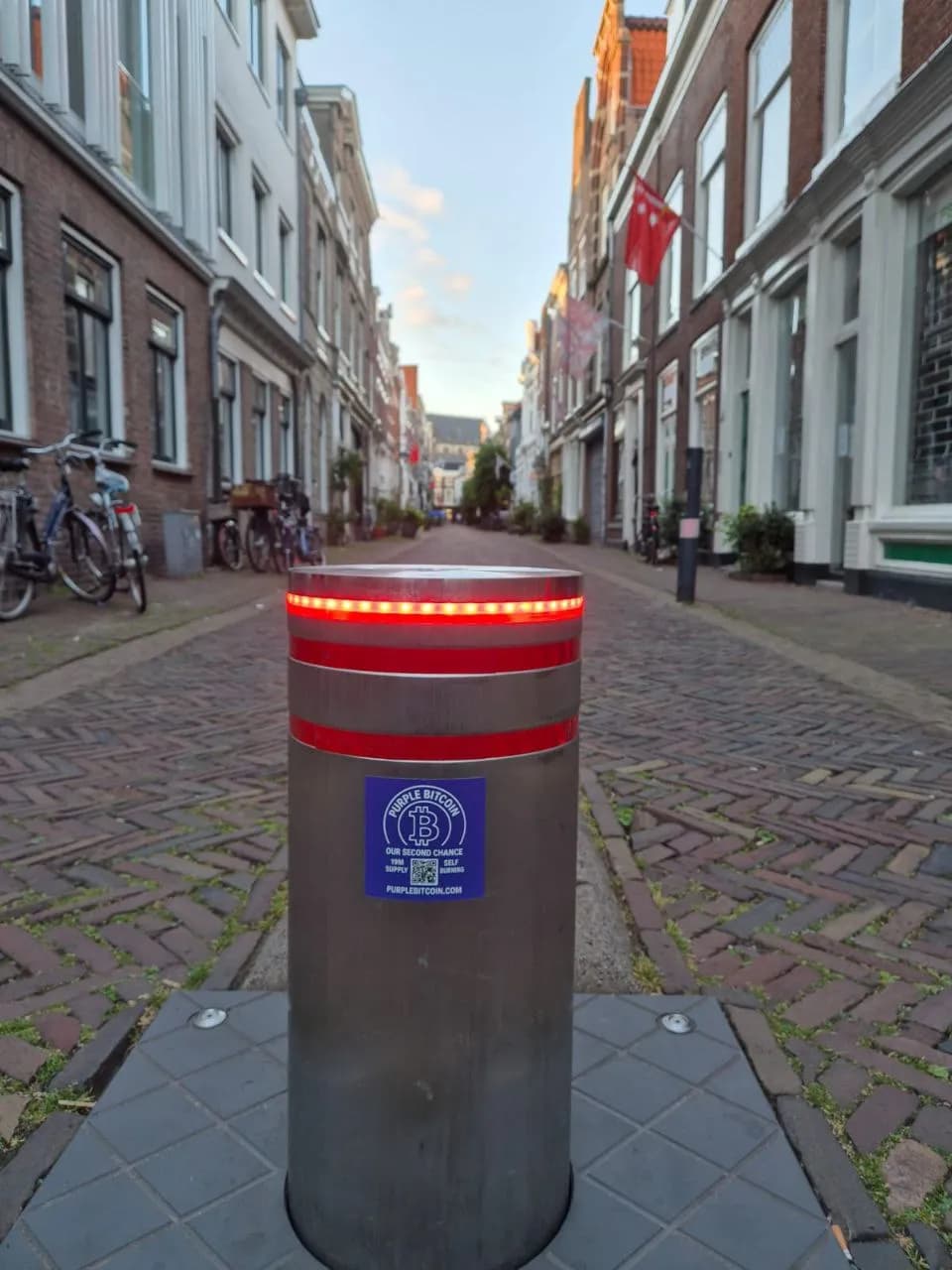 Purple Bitcoin sticker placement campaign in the Netherlands